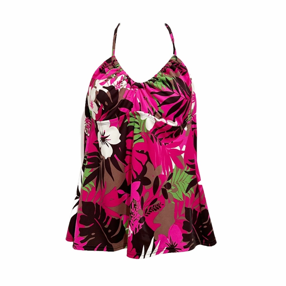 24th & Ocean Floral Tankini Top in pink black & white. Size L.